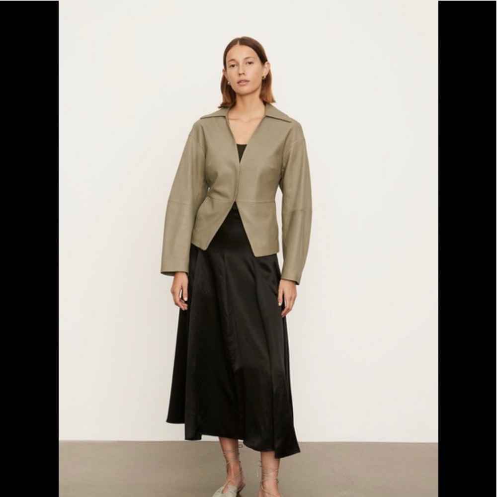 Lamb Leather Cinched Shirt Jacket